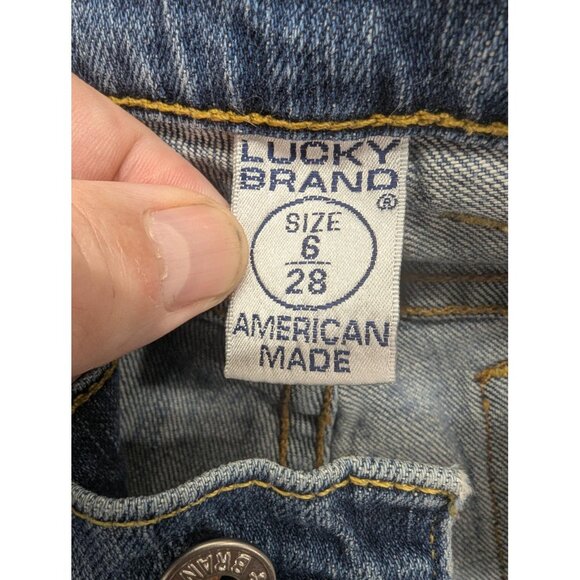 Lucky Brand Jeans Womens 6 28 Blue Sundown Jean Dungarees Flare Distressed USA - Picture 15 of 16